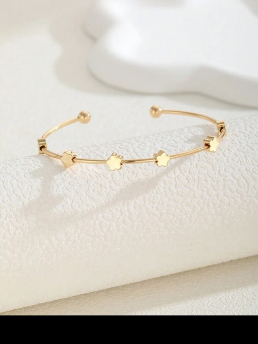 Gold Floral Accent Open Cuff Bracelet - Women Jewelry